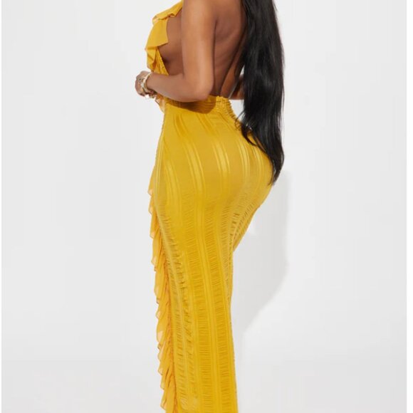 Devine Ruffle Maxi Dress - Mustard - Picture 2 of 3